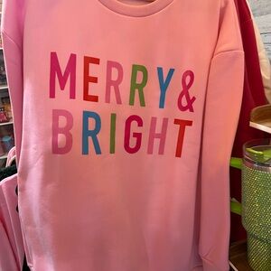 Pink”Merry& Bright”sweatshirt it’s true to size showYourfestiveSpirit GreatPrice